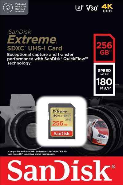 Карта пам'яті SanDisk SD 256GB C10 UHS-I U3 R180/W130MB/s Extreme V30 (SDSDXVV-256G-GNCIN) 375072 фото