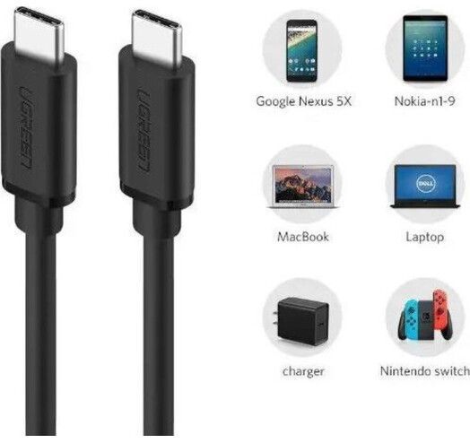 Кабель UGREEN US286 USB Type-C To USB Type-C 60W Cable Nickel Plating 3A 1.5m Black (50998) 278858 фото