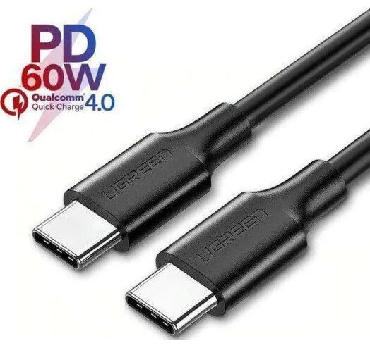 Кабель UGREEN US286 USB Type-C To USB Type-C 60W Cable Nickel Plating 3A 1.5m Black (50998) 278858 фото