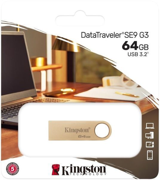 Флеш-пам'ять USB Kingston DT SE9 G3 64GB USB 3.2 Gold (DTSE9G3/64GB) 318819 фото