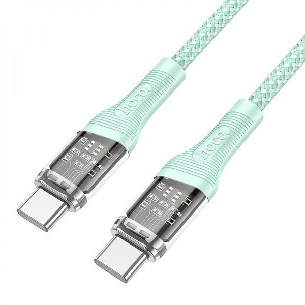 Кабель Hoco U111 Transparent Discovery 60W Type-C to Type-C (1.2m) blue 331473 фото