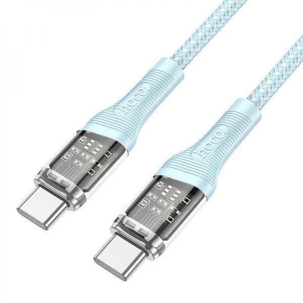 Кабель Hoco U111 Transparent Discovery 60W Type-C to Type-C (1.2m) blue 331473 фото