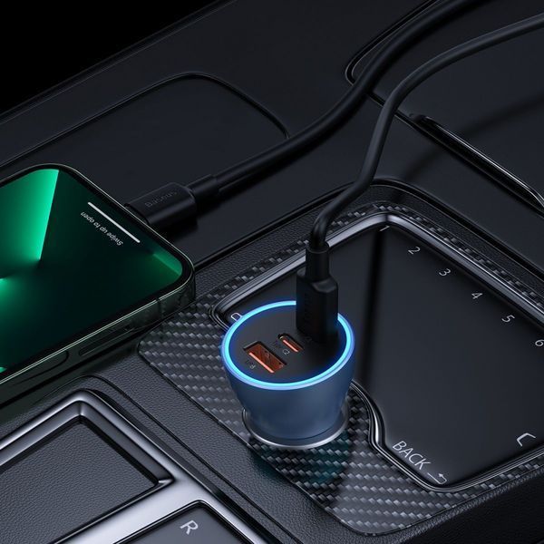 АЗП Baseus Golden Contactor Pro Triple Fast Charger Car Charger 65W U+C+C (CGJP010013) Dark Gray 261273 фото