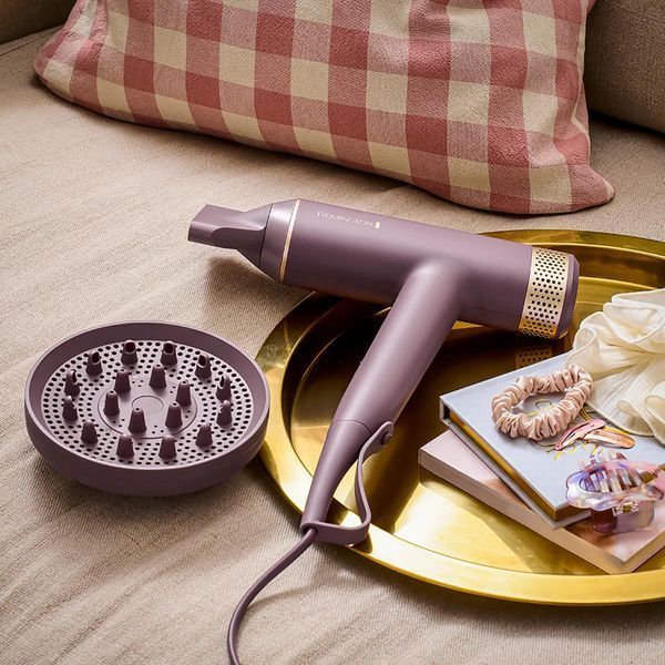 Фен Remington AIRvive, 1600Вт, 3 режими, дифузор, іоніз-я, хол. обдув, фіолетово-золотий 397297 фото