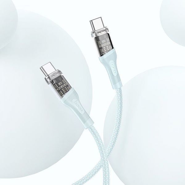 Кабель Hoco U111 Transparent Discovery 60W Type-C to Type-C (1.2m) blue 331473 фото