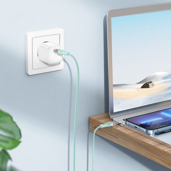 Кабель Hoco U111 Transparent Discovery 60W Type-C to Type-C (1.2m) blue 331473 фото