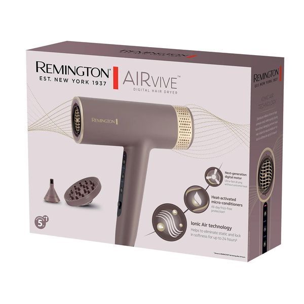 Фен Remington AIRvive, 1600Вт, 3 режими, дифузор, іоніз-я, хол. обдув, фіолетово-золотий 397297 фото