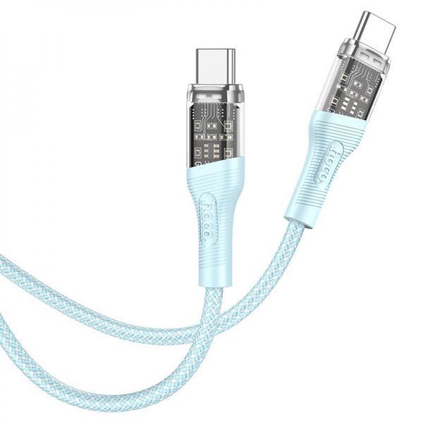 Кабель Hoco U111 Transparent Discovery 60W Type-C to Type-C (1.2m) blue 331473 фото