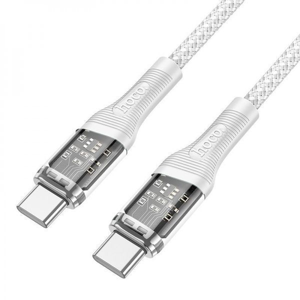 Кабель Hoco U111 Transparent Discovery 60W Type-C to Type-C (1.2m) blue 331473 фото