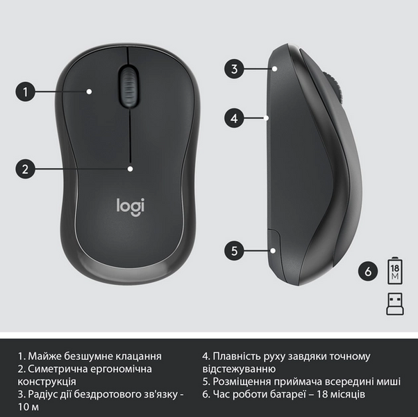 IT/наб LOGITECH MK295 Silent Wireless Combo, US, Graphite (920-009800) 306841 фото