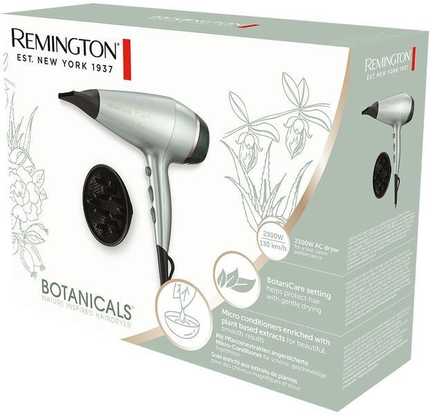 Фен Remington Botanicals, 2300Вт, 3 режими, дифузор, іоніз-я, хол. обдув, м'ятний (AC5860) 368710 фото