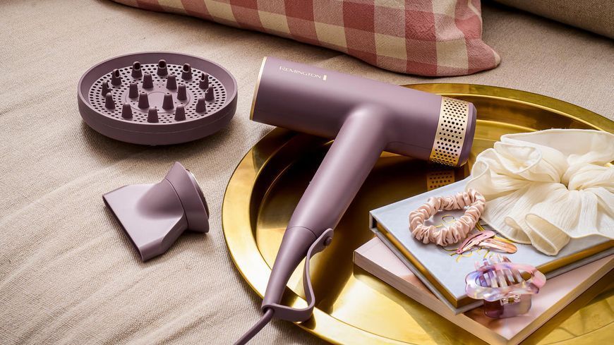 Фен Remington AIRvive, 1600Вт, 3 режими, дифузор, іоніз-я, хол. обдув, фіолетово-золотий 397297 фото