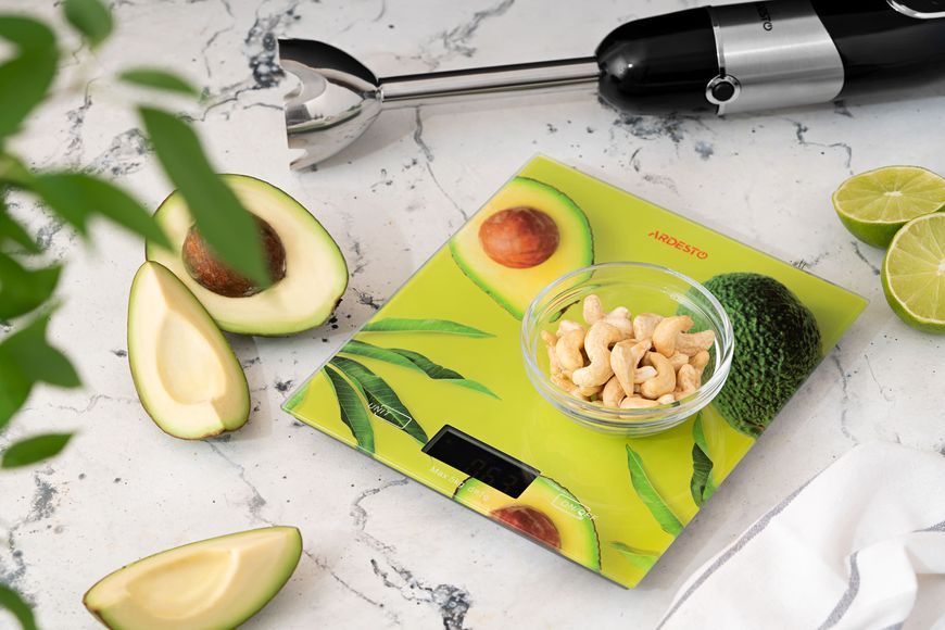 Ваги Ardesto кухонні Avocado, 5кг, AAAx2 в комплекті, скло, багатокольоровий (SCK-893AVOCADO) 371701 фото