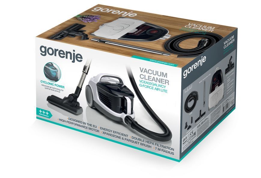 Пилосос Gorenje контейнерний, 700Вт, конт пил -3.3л, HEPA, щітка Xpand Zone, чорний (VCEA02GALWCY) 375082 фото