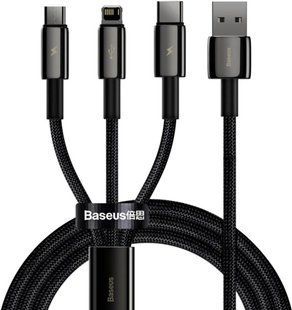 Кабель Baseus Tungsten Gold One-for-three Fast Charging Data USB кабель USB To M+L+C 3.5A 1.5 М (CAMLTWJ-01) Black 252348 фото