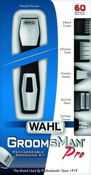Тример WAHL Groomsman, для бороди, вусів, брів, носа, тіла, акум., роторний мотор, насадок-6, сталь, чорний (09855-1216) 361745 фото