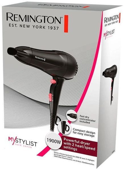 Фен Remington MyStylist, 1900Вт, 2 режими, іоніз-я, хол. обдув, чорний (D2000) 366665 фото