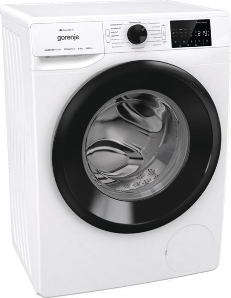 Пральна машина Gorenje фронтальна, 8кг, 1400, A+++, 46,5см, дисплей, інвертор, пара, Wi-Fi, білий (WPNEI84SBSWIFI) 375096 фото
