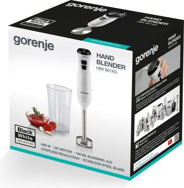Блендер Gorenje заглибний 600Вт, чаша-600мл, білий (HBX601XG) 363211 фото