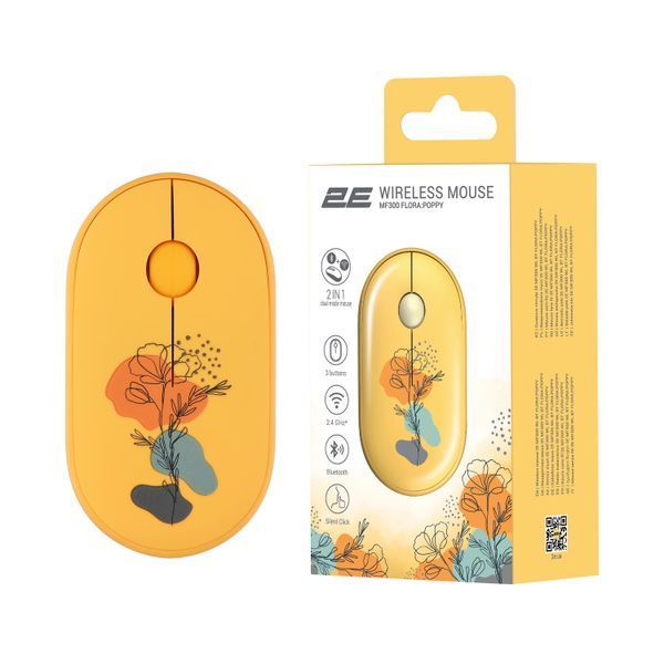 Миша 2E MF300 FLORA:POPPY Silent WL BT, жовтий (2E-MF300WFLORAYW) 373696 фото