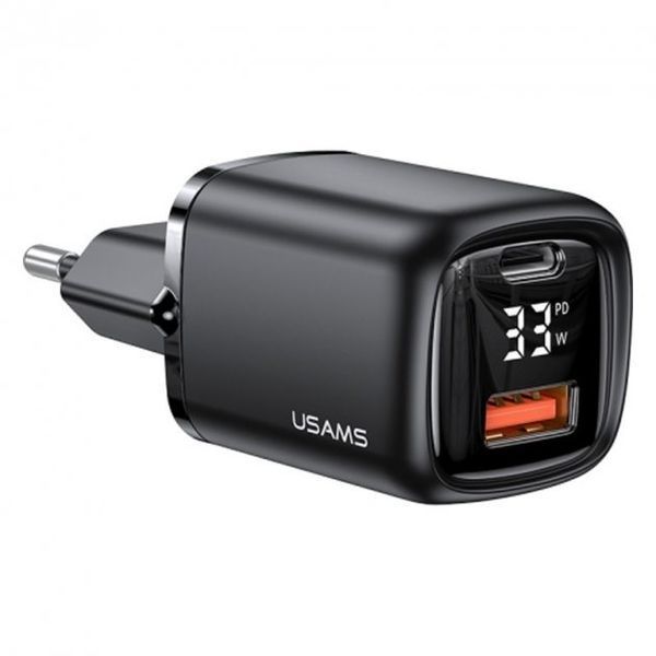 Зарядний Пристрій Usams T46 UD Series USB-A/USB-C PD&QC3.0 33W 3A with Lightning-Type-C cable Black 258880 фото