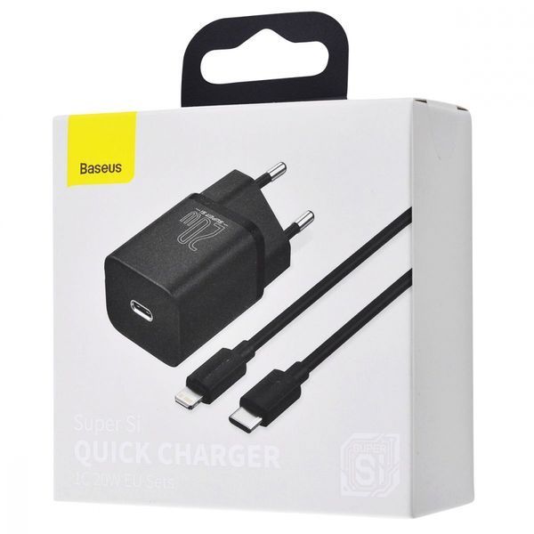 Зарядний Пристрій Baseus Super Silicone PD Charger 20W (1Type-C) + With Cable Type-C to Lightning (TZCCSUP-B01) Black 190752 фото
