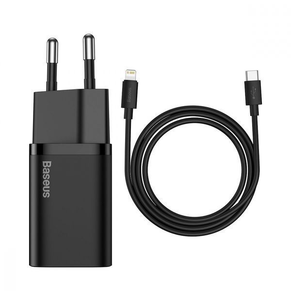 Зарядний Пристрій Baseus Super Silicone PD Charger 20W (1Type-C) + With Cable Type-C to Lightning (TZCCSUP-B01) Black 190752 фото
