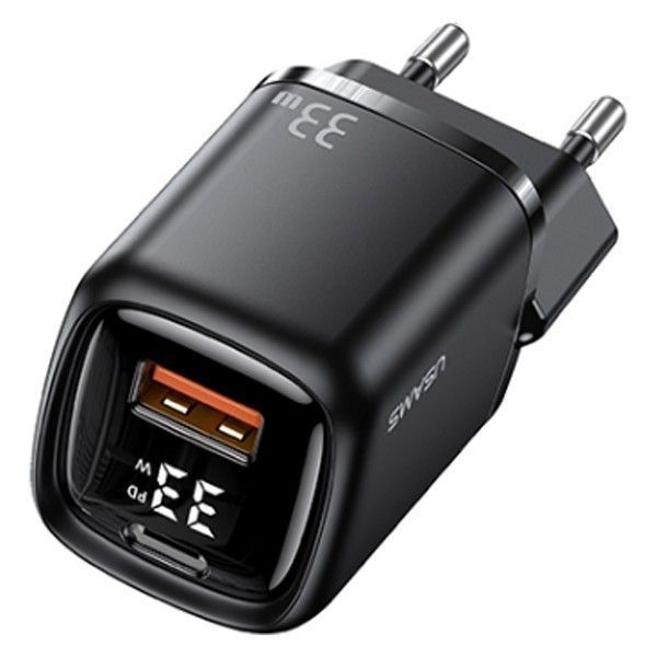 Зарядний Пристрій Usams T46 UD Series USB-A/USB-C PD&QC3.0 33W 3A with Lightning-Type-C cable Black 258880 фото