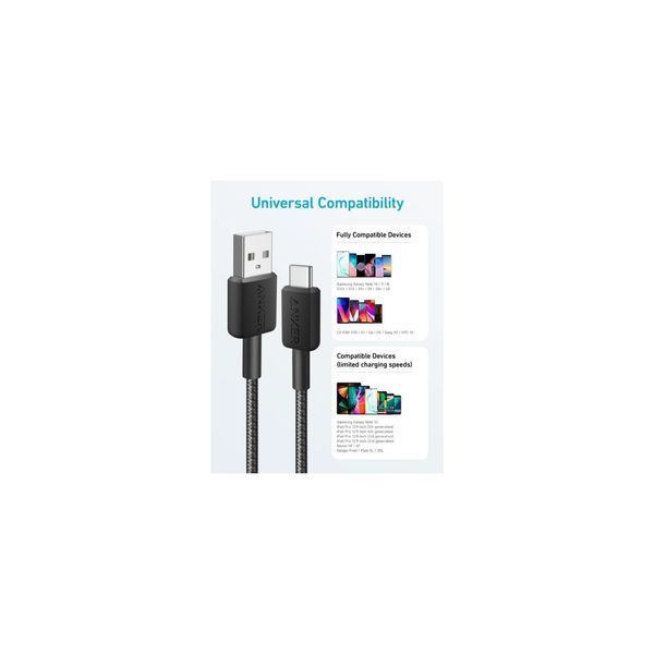 кабель ANKER 322 USB-A to USB-C - 0.9m Nylon (Чорний) 326319 фото