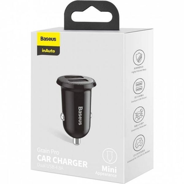АЗП 2USB Baseus Grain Pro (4.8A) (CCALLP-01) Black 217028 фото