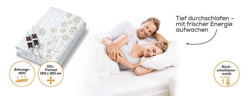 Електропростирадло Beurer, від мережі, 150х160см, 60+60Вт, 4 режими, роздільне налаштування зон обігріву, фліс, білий (UB_68) 370903 фото