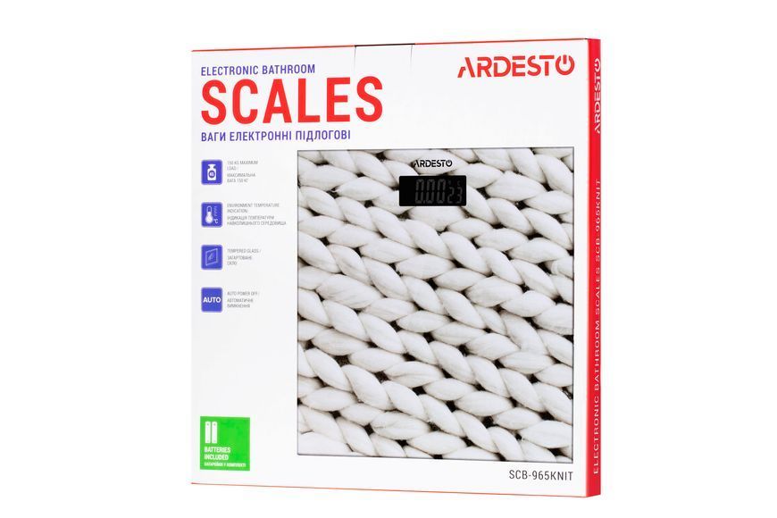Ваги Ardesto підлогові Knit, 150кг, AAAx2 в комплекті, скло, багатокольорові (SCB-965KNIT) 372618 фото
