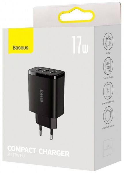 Зарядний Пристрій Baseus Compact 17W (3USB) (CCXJ020101) Black 256135 фото