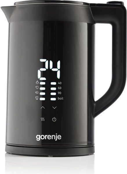 Електрочайник Gorenje 1.7л, подвійні стінки, LED дисплей, Strix контроль, чорний (K17DWDII) 371247 фото