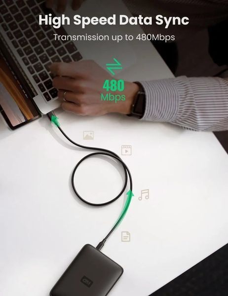 Кабель UGREEN US132 USB-А 2.0 Male To Mini USB 5pin Male Cable 1m (10355) Black 283267 фото