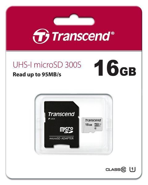 Карта пам'яті Transcend microSD 16GB C10 UHS-I R95/W10MB/s + SD (TS16GUSD300S-A) 371607 фото