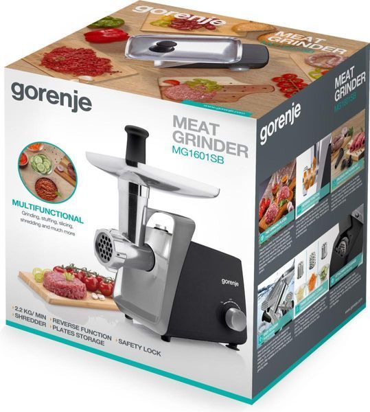 М'ясорубка Gorenje, 1600Вт, 2,2кг/хв, 2 решітки, пластик+метал, чорний (MG1601SB) 367831 фото