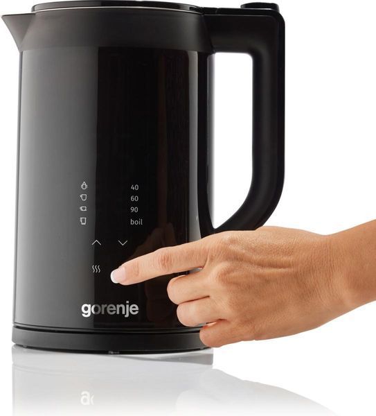 Електрочайник Gorenje 1.7л, подвійні стінки, LED дисплей, Strix контроль, чорний (K17DWDII) 371247 фото