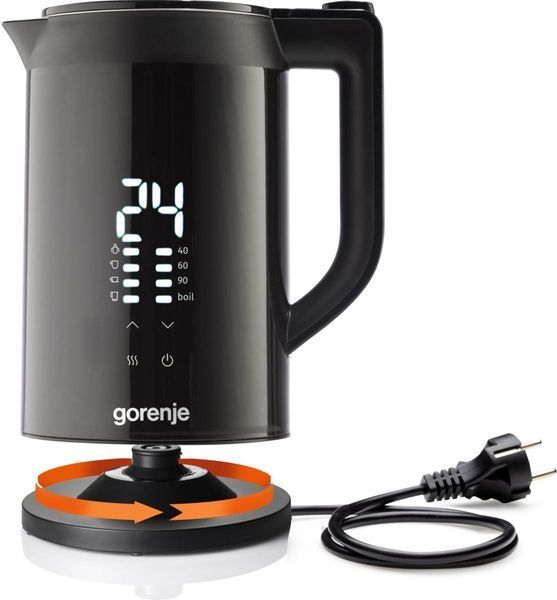 Електрочайник Gorenje 1.7л, подвійні стінки, LED дисплей, Strix контроль, чорний (K17DWDII) 371247 фото
