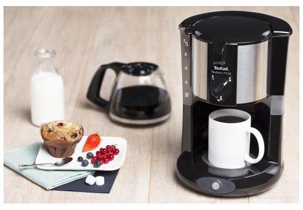 Кавоварка Tefal крапельна Subito Mug 1.25л, мелена, чорно-сріблястий (CM290838) 366722 фото