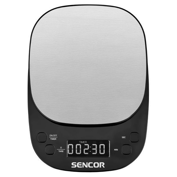 Ваги Sencor кухонні для кави, 2кг, АААx3, регулювання гравітації, пластик, чорний-нержавіюча сталь (SKS0804BK) 371901 фото