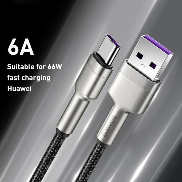 Кабель Baseus Cafule Metal Data Type-C 66W (1m) CAKF000101 Black 253541 фото