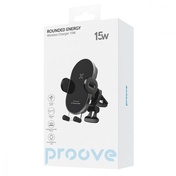 Автомобільний тримач З бездротовою зарядкою Proove Rounded Energy 15W (WHRE15010001) Black 287040 фото