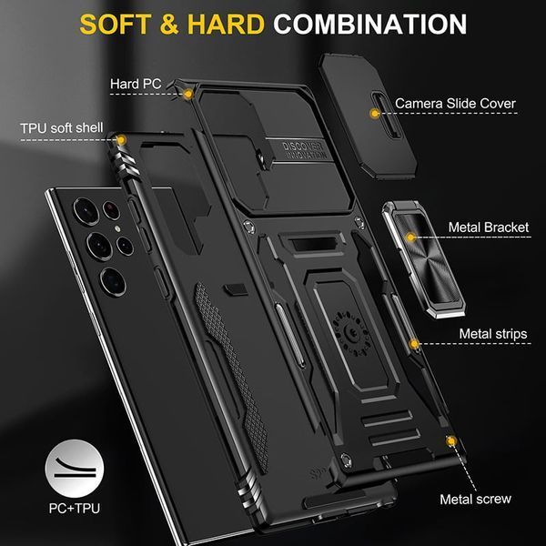 Ударостійкий чохол Camshield Army Ring для Samsung Galaxy S25 Ultra Чорний / Black 345467 фото