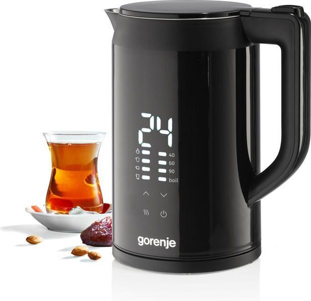 Електрочайник Gorenje 1.7л, подвійні стінки, LED дисплей, Strix контроль, чорний (K17DWDII) 371247 фото