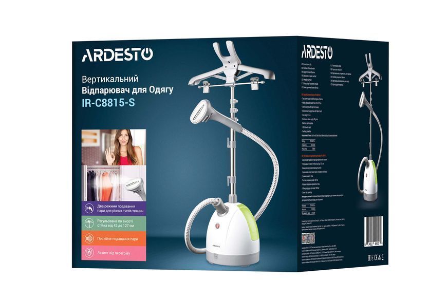 Відпарювач Ardesto вертикальний IR-C8815-S, 1785Вт, 1500мл, нерж. сталь, біло-зелений 375727 фото