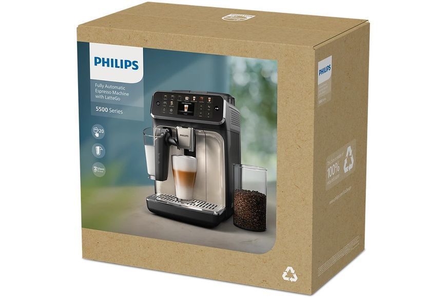 Кавомашина Philips Series 5500, 1.8л, зерно+мелена, автомат.капуч, дисплей, авторецептів -22, холодна кава, сріблясто-чорний (EP5544/50) 369301 фото