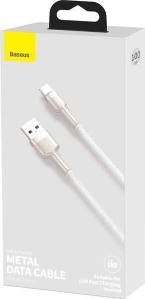 Кабель Baseus Cafule Metal Data Type-C 66W (1m) CAKF000102 White 253542 фото
