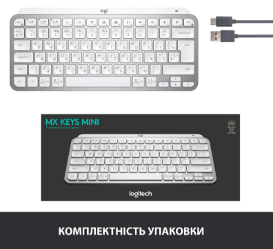 Клавіатура LOGITECH MX Keys Mini Minimalist Wireless, US, Pale Grey (920-010499) 306838 фото