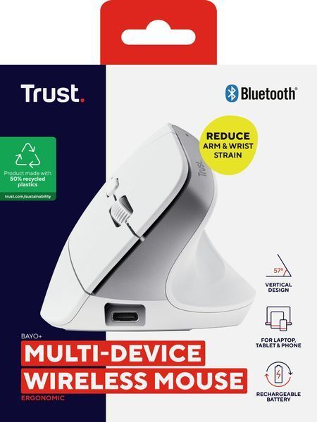 Миша Trust Bayo+ Multidevice Ergonomic, BT/WL/USB-A, біла 392732 фото